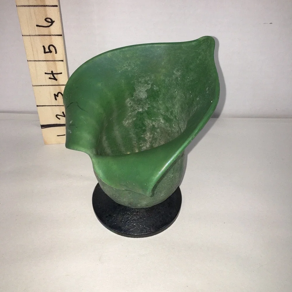 Vintage Murano Green Lily glass Vase Candle Holder made in Italy Sarreid ltd.